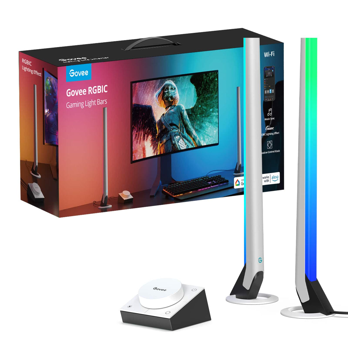 Govee - RGBIC Gaming Light Bars，Smart Dial, Audio Visualizer & 40 Scene Modes - White