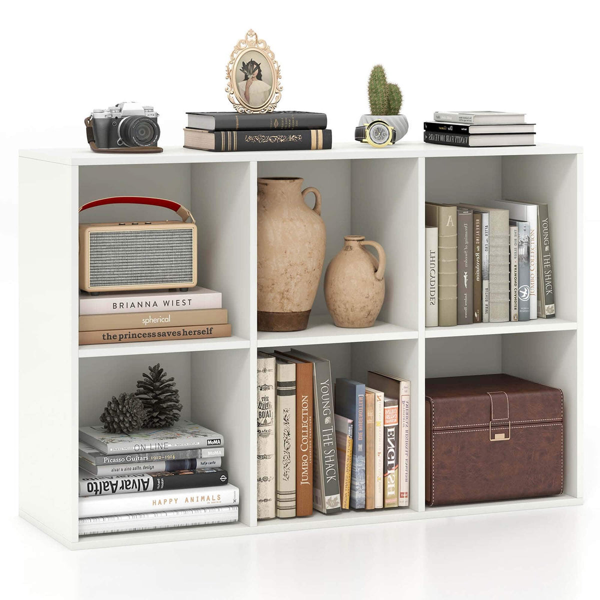 Costway - 6-Cube Bookcase Modern 3-Tier Storage Organizer Horizontal Vertical Bookshelf - White