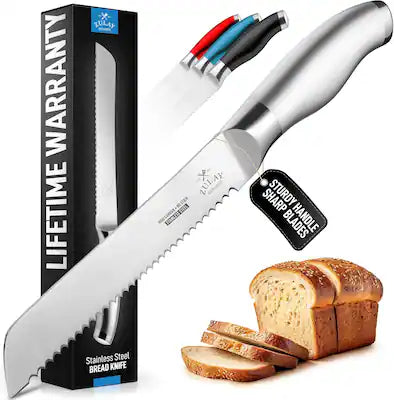 Zulay Kitchen - Serrated Bread Knife - Ultra Sharp Stainless Steel Bread Knife for Homemade Bread, Cakes & Bagels