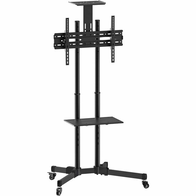 Front. Mount-It! - Adjustable Mobile TV Cart with Shelf, Tilt, and Locking Wheels for Flat-Screen TVs, Black - Black.
