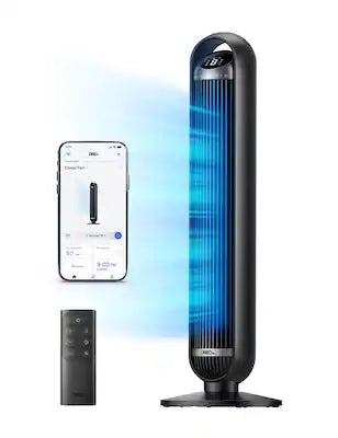 DREO - 36 in. Smart Tower Fan, 8 Speed, DC Motor, 25 DB Quiet, 90° Oscillating with Remote and Wi-Fi Voice Control in Black