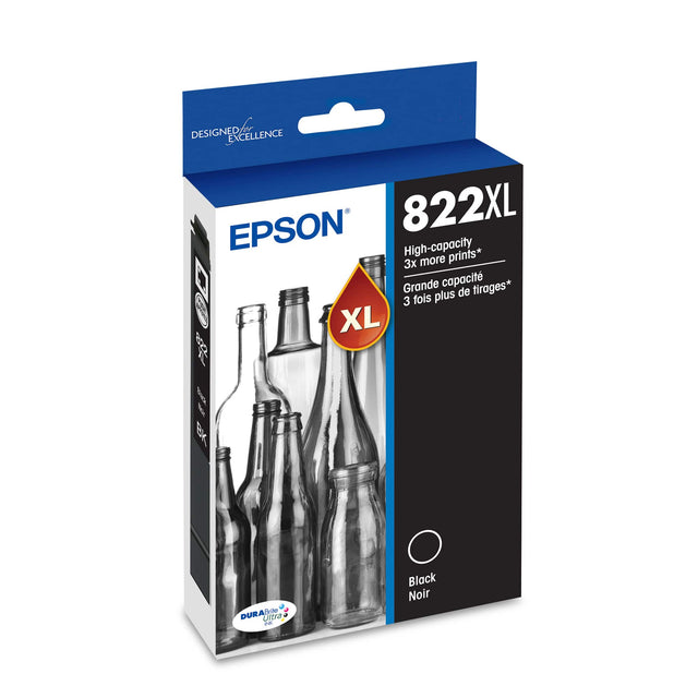 Designed Excellence Epson 822XL High-capacity prints* 3x more Grande capacit tirages* plus de 3 fois XL ea KeG K Jrito e DURAS Ultra - Black Noir.