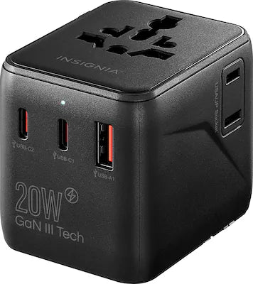 Insignia™ - 20W Travel Adapter with 2 AC Outlets, 2 USB-C Ports & 1 USB Port