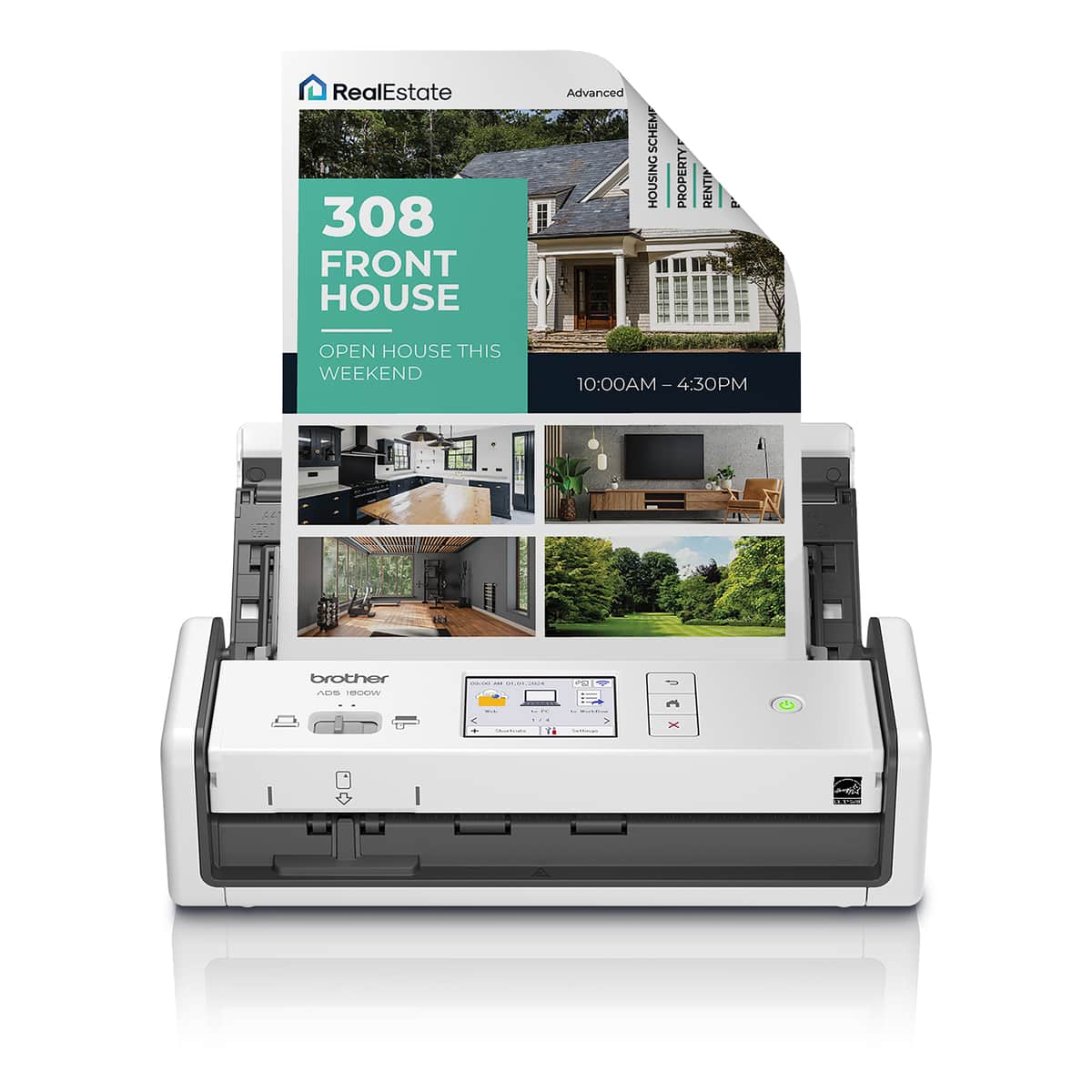 Brother - ADS-1800W Compact Wireless Duplex Desktop Scanner with Single Pass Double-Sided Scanning - White