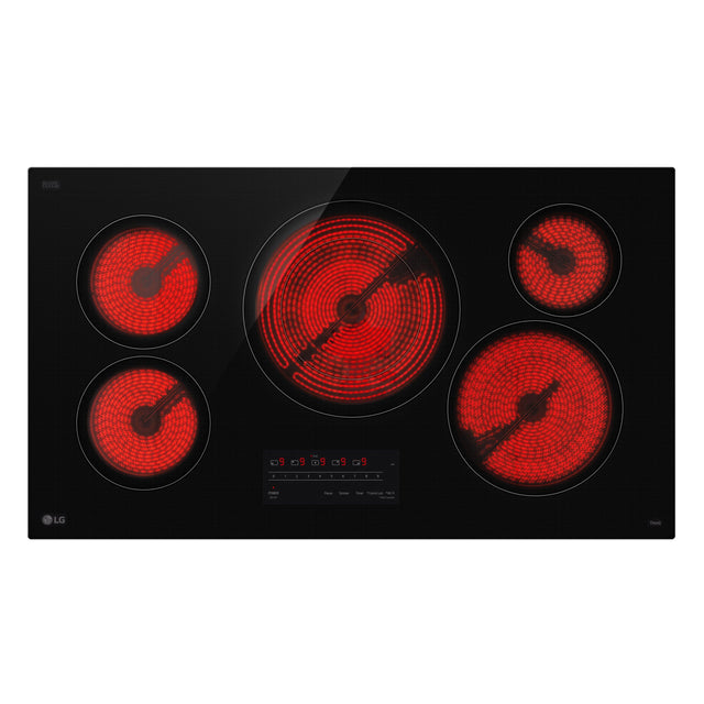 Front. LG - 36-in Built-In Electric Smart Cooktop with 5 Elements with 3.0kW UltraHeat Dual Element and SmoothTouch Glass Controls - Black.