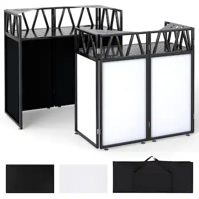 Costway - Portable DJ Booth with Adjustable Feet, Detachable Tabletop, Corner Shelves