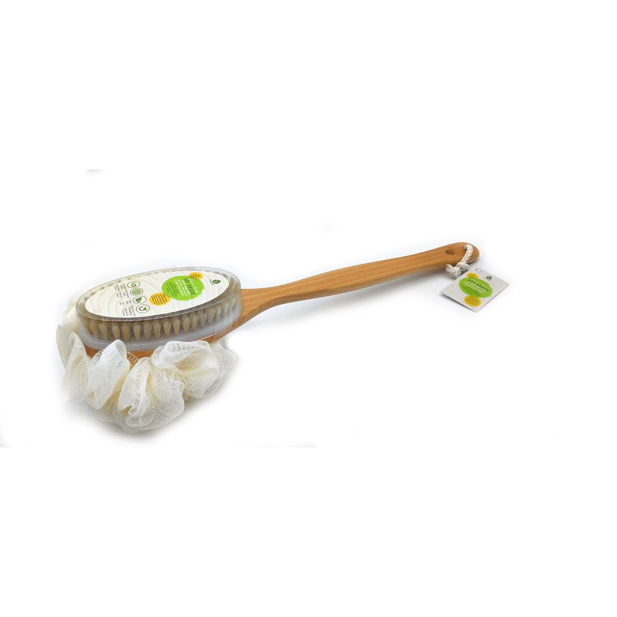 Pursonic - Dual Action Dry Brush & Mesh Sponge Combo with Lotus Wooden Handle - Beige