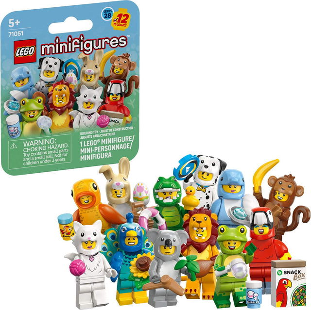 SERIES 28  
5+  
12 TO COLLECT  
71051  
LEGO minifigures  
NACK box  
JOUET DE CONSTRUCTION  
BUILDING TOY  
PARA CONSTRUIR  
JUGUETE  
WARNING:  
CHOKING HAZARD.  
1 LEGO MINIFIGURE/  
MINI-PERSONNAGE/  
MINIFIGURA  
contains small parts  
Toy ball Not for  
children under 3 years.  
SNACK Box  
SUBBLES