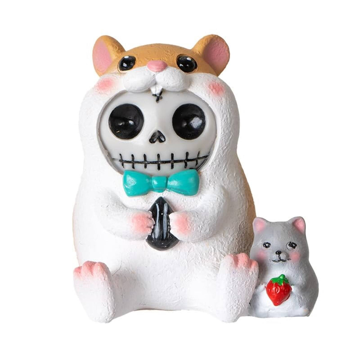 Pacific Trading - Hammy Furrybones Figurine Skeleton in Adorable Hamster Costume with Tiny Mouse Friend 2.95 Tall - White