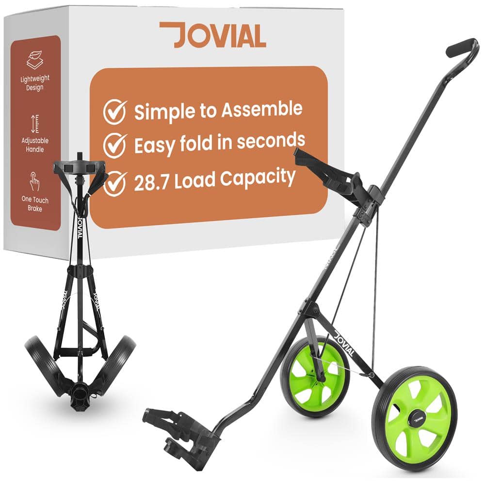 Pyle - JOVIAL 2 Wheel Golf Push Pull Cart - Lightweight, Foldable, Collapsible, Caddy Accessories, Golf Bag Storage - Light Green