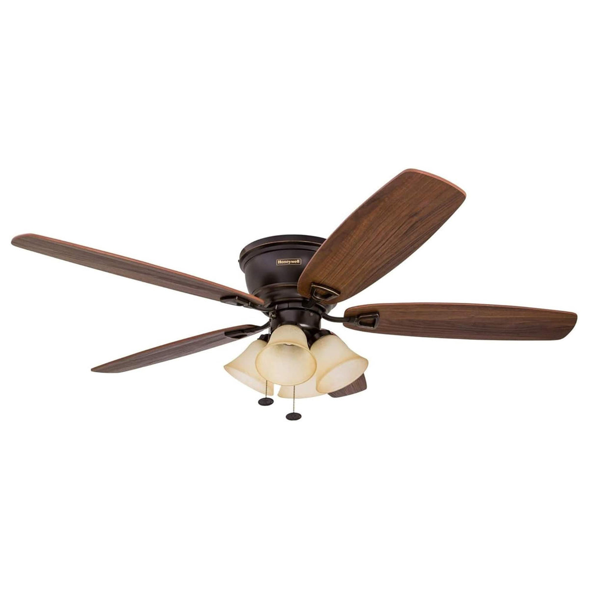 Honeywell - Glen Alden 52" Indoor Ceiling Fan w/ Arm Light Kit, Pull Chain, Bronze - Oil-Rubbed Bronze