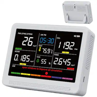 bonoch - 16 in 1 Air Quality Monitor Indoor 12Hrs Battery 7" Wildfire CO2 Monitor