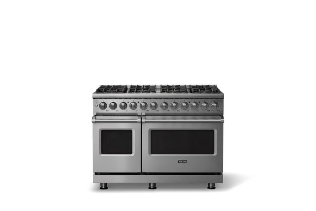 Front. Viking - 48"W. Pro5S 7.3 Cu.Ft. Freestanding Self-Clean LP Sealed 8B LP Dual Fuel Convection Rng/Grdl-Stainless Steel - Stainless Steel.