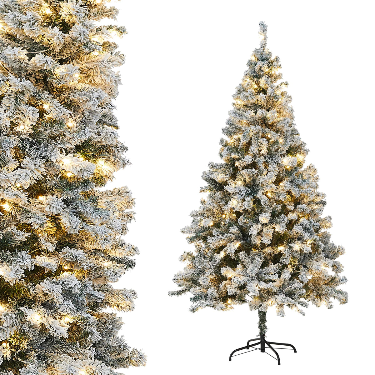 Sweet Home Collection - 6 FT Frosted Pre-Lit Artificial Christmas Tree with 820 PVC Tips 250 LED Lights - Green