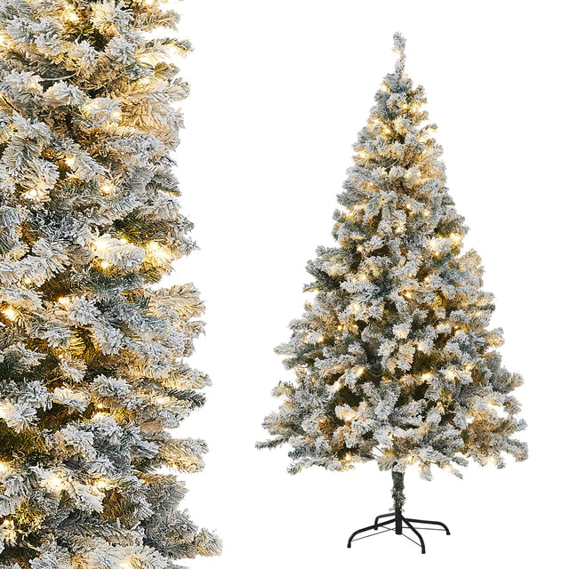 Front. Sweet Home Collection - 6 FT Frosted Pre-Lit Artificial Christmas Tree with 820 PVC Tips 250 LED Lights - Green.