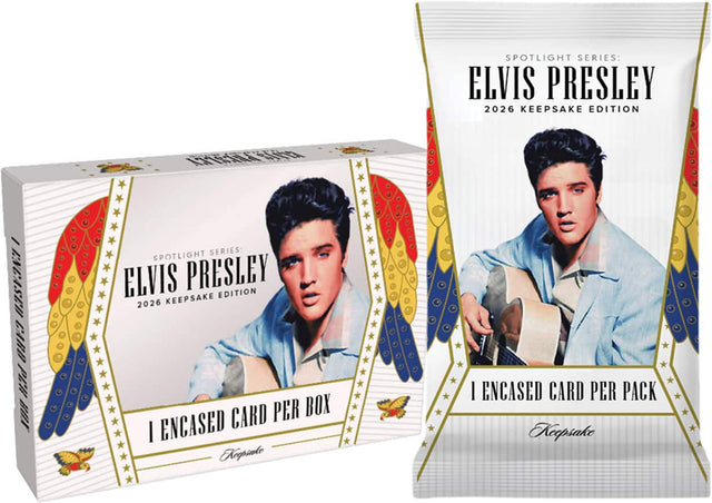 SPOTLIGHT SERIES: ELVIS PRESLEY 2026 KEEPSAKE EDITION

1 ENCASED CARD PER BOX

1 ENCASED CARD PER PACK