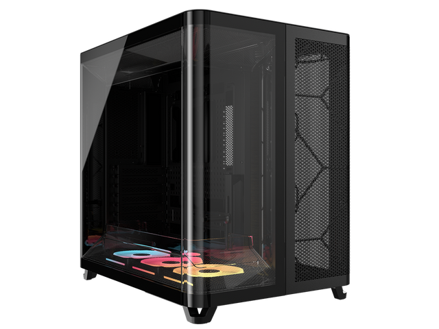 Front. CORSAIR - Corsair AIR 5400 LX-R RGB iCUE Triple Chamber Mid-Tower Case with 3x RGB Fans & System Hub - Black.