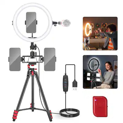 Neewer - 10" Selfie Ring Light Kit - with Tripod, 3 Phone Holders & Cold Shoes for YouTube/TikTok
