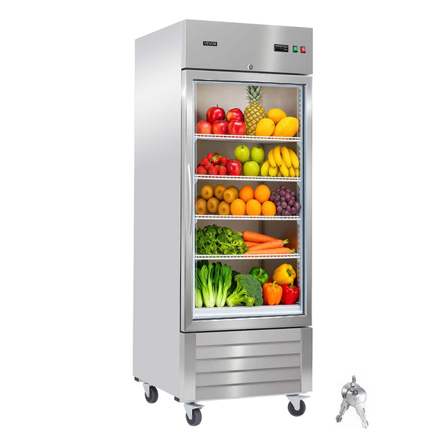 Front. VEVOR - Commercial Reach-In Refrigerator 29" W, 22 Cu.Ft Stainless Steel Upright Refrigerator with Single Glass Door - Stainless steel color.