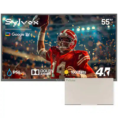 Sylvox - 55" Outdoor TV with TV Covert, 1000nits Google Smart TV, IP56 Waterproof Partial Sun Outside TV(Deck Pro3.0）