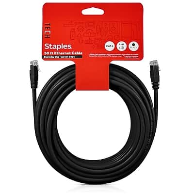 Staples TECH - 50' Cat-6 Ethernet Cable, Male to Male - Black