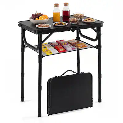 Gymax - 2 FT Small Folding Camping Table w/3 Adjustable Heights Storage Net Carry Handle
