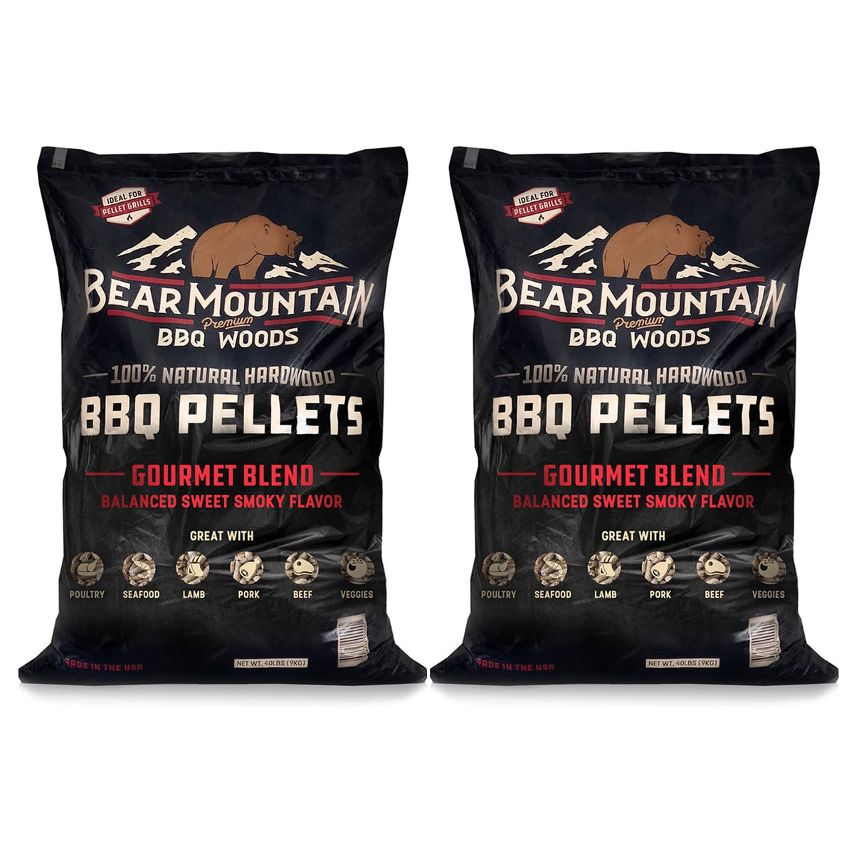 Bear Mountain BBQ - All-Natural Hardwood Gourmet Smoker Pellets, 40 lbs (2 Pack)
