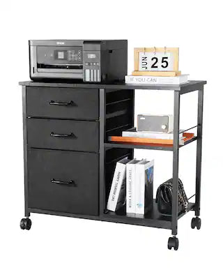 VEVOR - Metal File Cabinet, Mobile Filing Cabinet with 3 Fabric Drawers and 2 Open Shelves