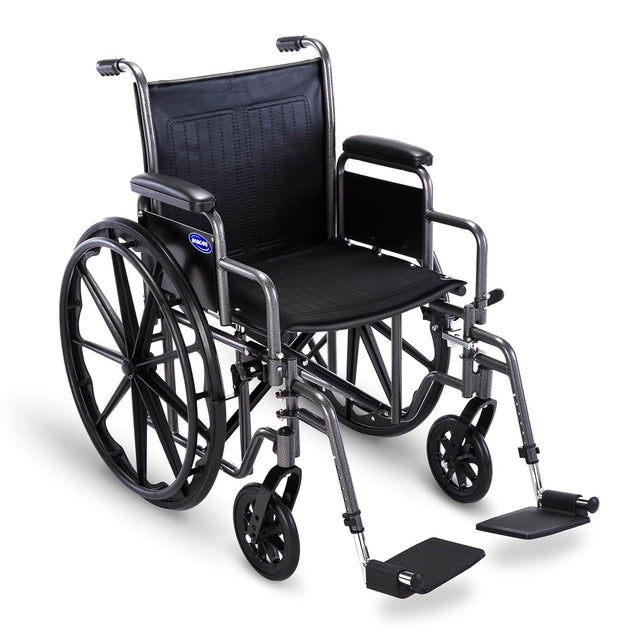 Front. Invacare - Essentials EX1 18″ Folding Manual Wheelchair w/ Swing‑away Footrests & Desk‑Length Arms - Black.