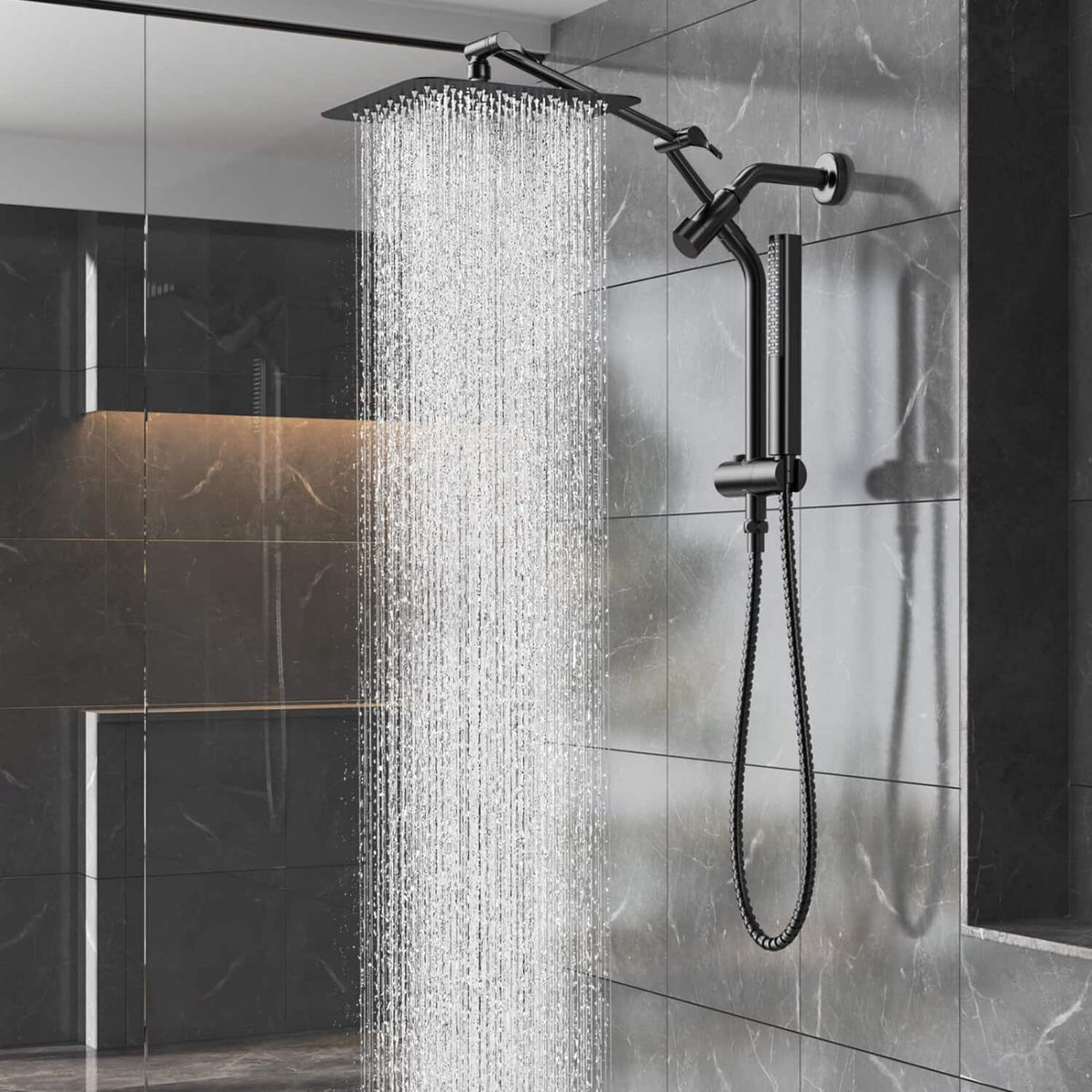 Dazzed Corner - 10" Metal Rain Shower Head with Handheld Spray Combo - Matte Black