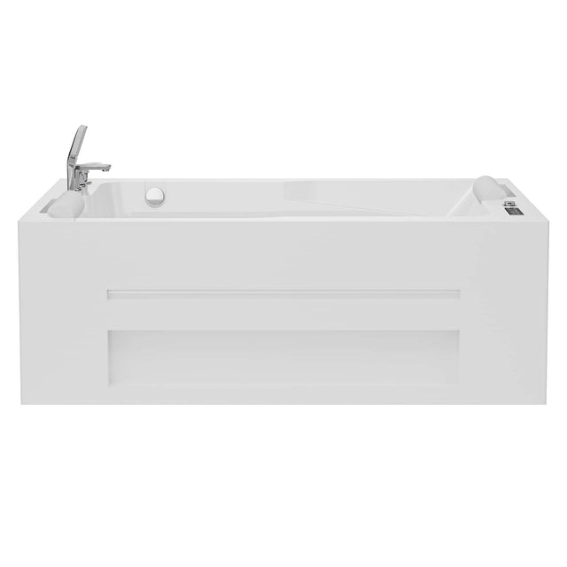 Front. Empava - 71 in. x 42 in. Alcove Whirlpool Air Combination Bathtub 55 Jets Double Bath with Left Drain - Ozone Filtration in White - White.