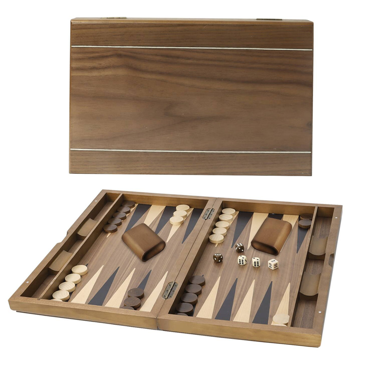 GSE Games & Sports Expert - Premium Wooden Folding Inlay Backgammon Board Game Set, Traditional Board Game (Double Stripe-21")
