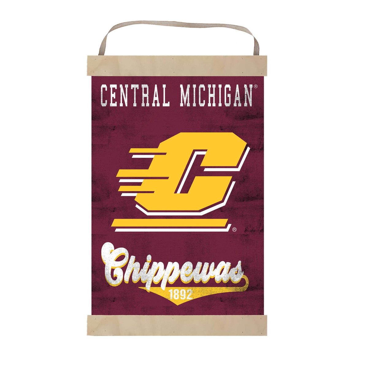 Jardine - Cent. Michigan Chippewas 12'' x 20'' Retro Logo Banner Sign - Maroon