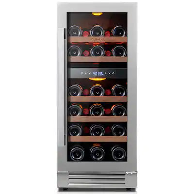 Ca'Lefort - 15 Inch Wine Fridge,28 Bottle Glass Door Wine Cooler, 40-65°F Dual Zone Wine Refrigerator,3 Color LED, Built-in