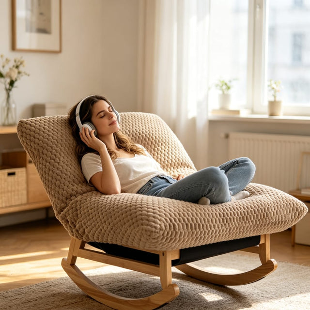 Front. Loheer - Loheer Bean Bag Rocking Chair Adult Corduroy Lazy Sofa Khaki - Khaki.