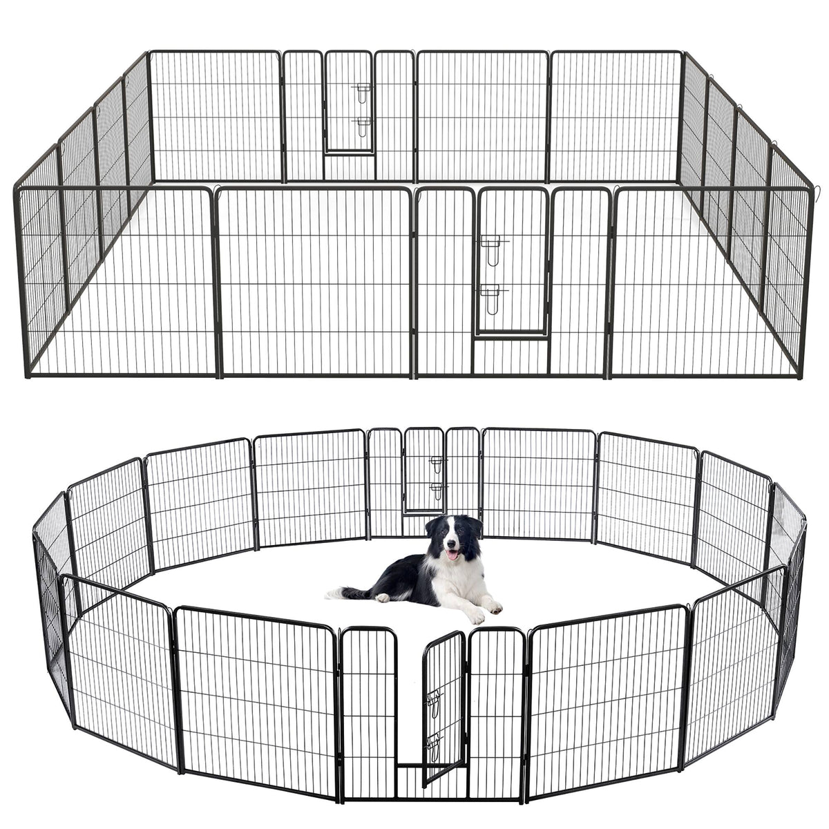 Gymax - 16 Panel 32'' Height Pen Fence w/ Lock Indoor Outdoor Foldable Fencing Gate