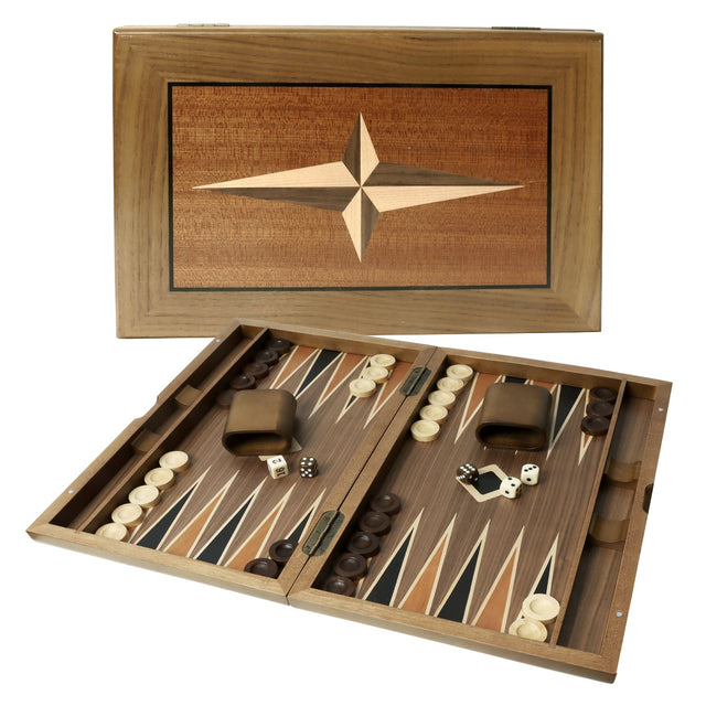 Front. GSE Games & Sports Expert - Premium Wooden Folding Inlay Backgammon Board Game Set, Classic Traditional Board Game (Star-17").