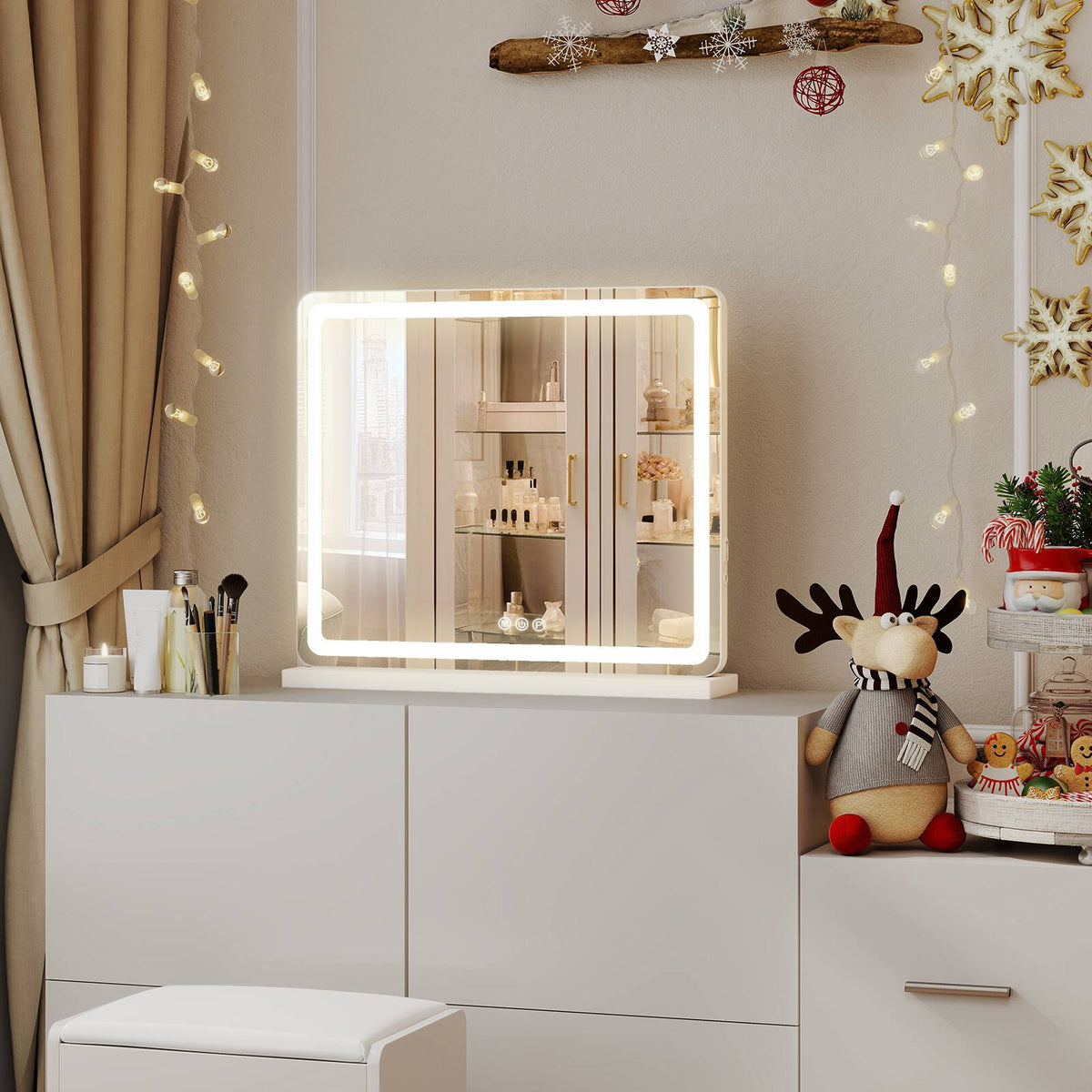 Anysun - 19" x 22" LED Vanity Mirror with Lights - Dimmable 3-Color Modes, Touch Control, Square White Desk Mirror