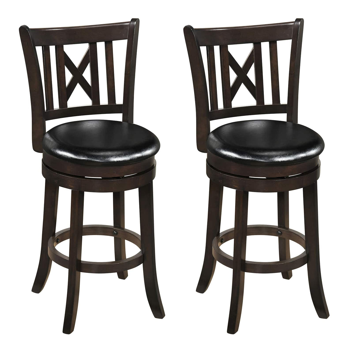 Gymax - Set of 2 Bar Stools 26'' Swivel Bar Chairs w/ Footrest Hollowed Backrest - Brown