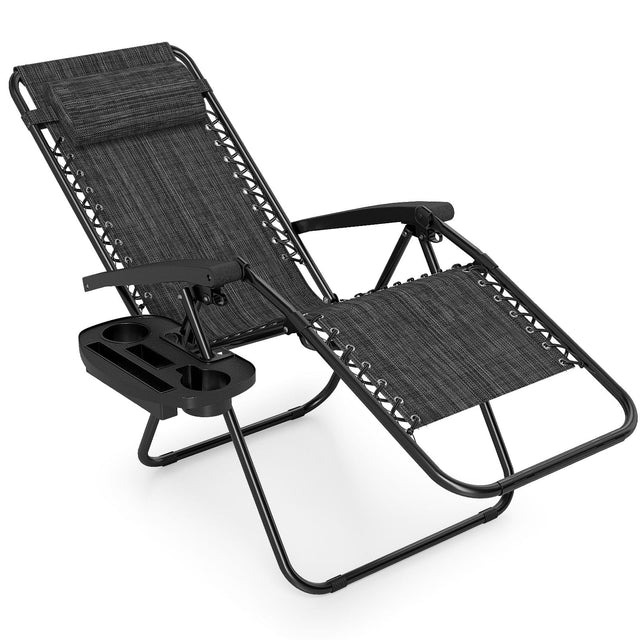 Front. Costway - Costway 1 PCS Zero Gravity Chair, Portable Patio Recliner with Adjustable Backrest & Pillow - Gray.