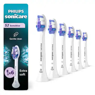 Philips Sonicare - S2 Sensitive - Replacement Toothbrush Heads, 6 Pack, HX6056/77
