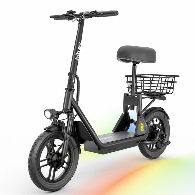 Front. HiBoy - Hiboy U3 Electric Scooter with Seat, 500W Motor, Neon Lights, 25-Mile Range & 20 mph Max Speed, 14" Tires - Black.