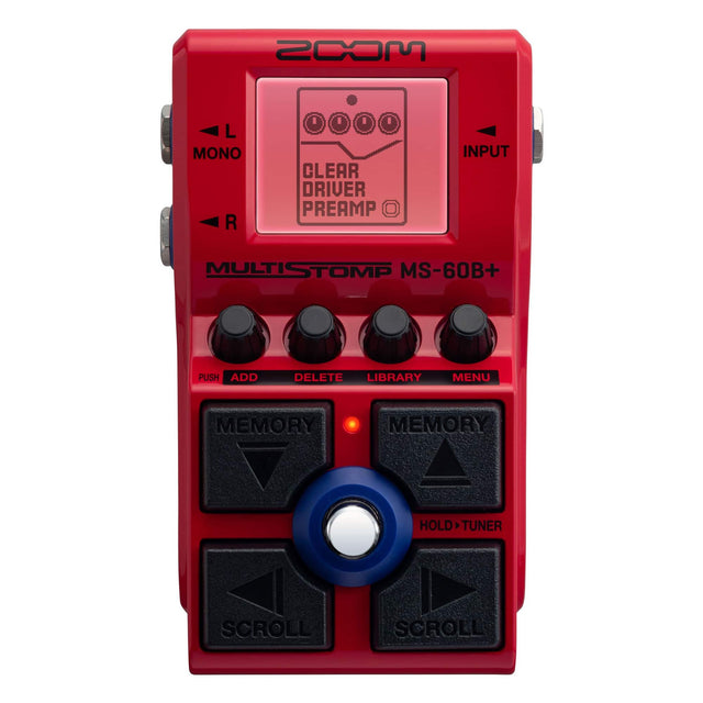 MONO L, R, INPUT, CLEAR, DRIVER, PREAMP, MULTISTOMP MS-60B+, PUSH, ADD, DELETE, LIBRARY, MENU, MEMORY, HOLD, TUNER, SCROLL, SCROLL