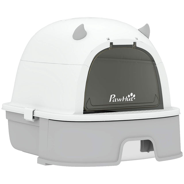 Front. Pawhut - Steel Cat Litter Box Easy to Clean Kitty Litter Box with Slide-Out Tray Large - Gray.