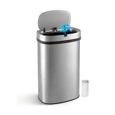 Innovaze - 16-Gal. Touchless Motion Sensor Kitchen Trash Can with Bonus 45 Trash Bags, Stainless Steel Oval Design