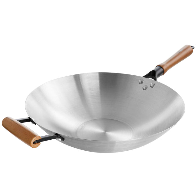 Front. Oster - Oster Sangerfield 14in Stainless Steel Flat Bottom Wok with Wooden Handles - Silver.