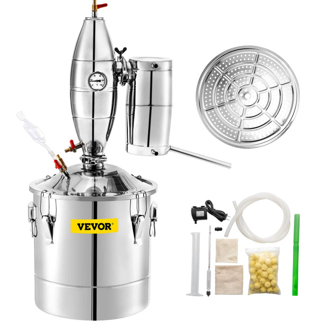 Front. VEVOR - 70L 18.5Gal Water Alcohol Distiller 304 Stainless Steel Alcohol Still Wine Making Boiler Home Kit with Thermometer.