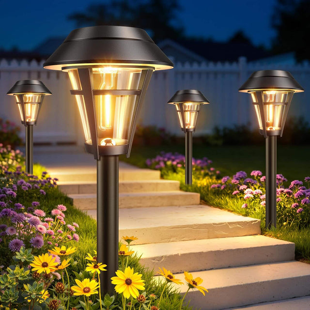 Front. Dazzed Corner - Solar Pathway Lights 10-Pack Outdoor Waterproof, Auto On/Off Solar Garden Yard Lighting - Black.