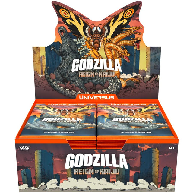 GODZILLA REIGN OF KAIJU UNIVERSUS  
UNIVERSUS  
GODZILLA REIGN OF KAIJU  
11-CARD BOOSTER  
14+  
UVS GAMES
