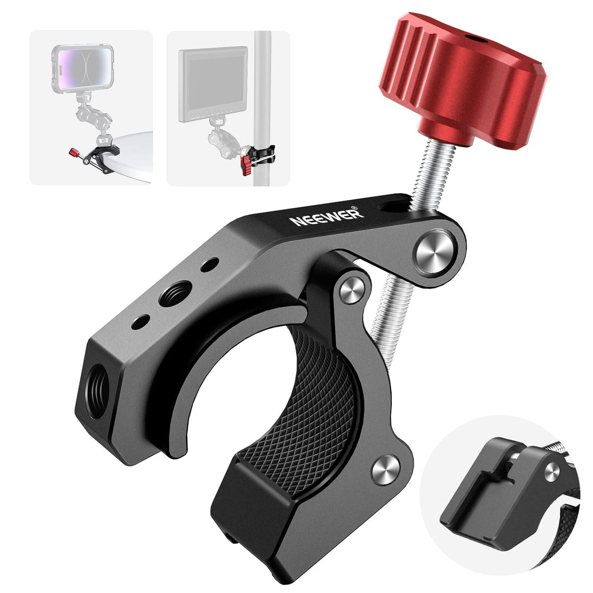 Neewer - Super Clamp with Cold Shoe & Thread Holes - 4kg Max Load for Photo Accessories & Magic Arms